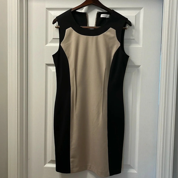 Calvin Klein Beige Black Color Block Sheath dress size 8 - Picture 1 of 11